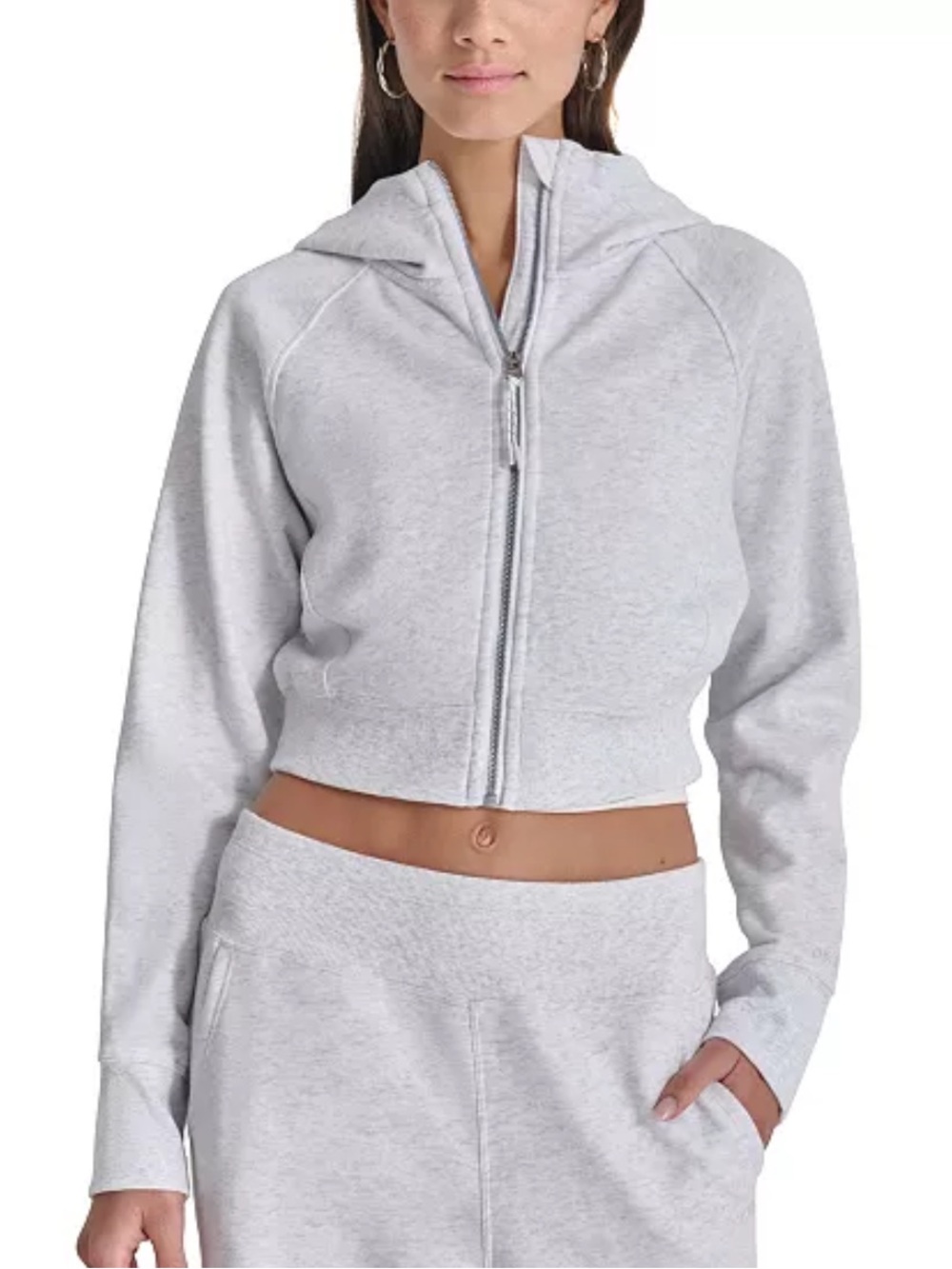 DKNY Sport Full-Zip Cropped Fleece Hoodie Gray XL NWT